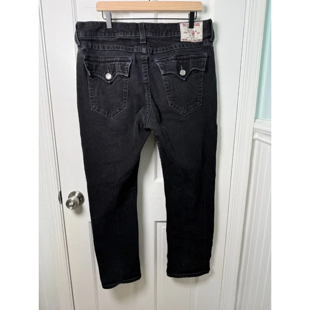 True Religion Men's Ricky Relaxed Straight Jeans Black Demin Size 36W x 29.5L